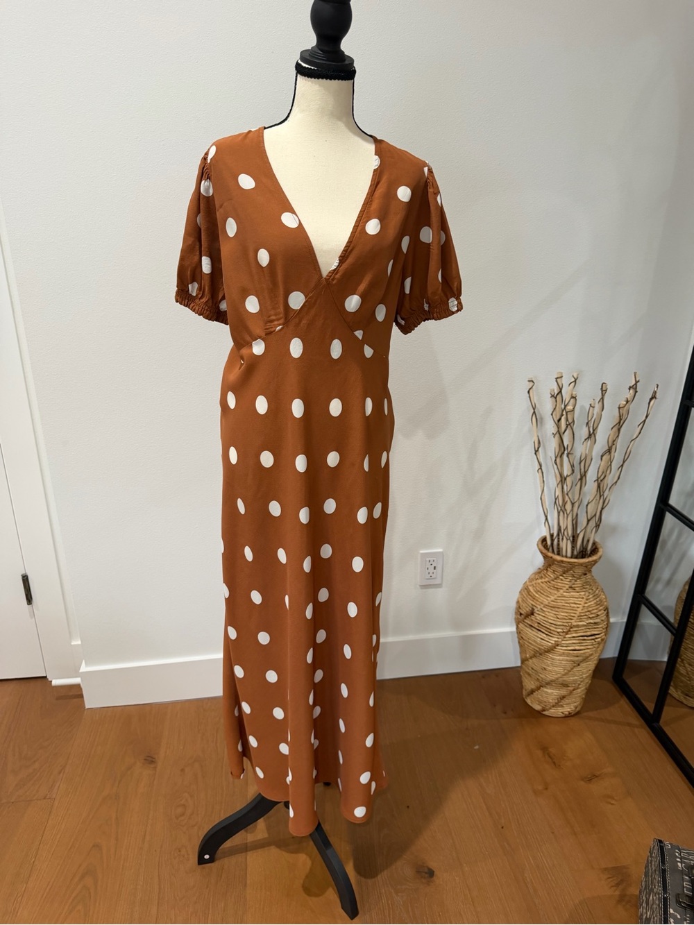 a new day Rust Polka Dot Wrap Midi Dress